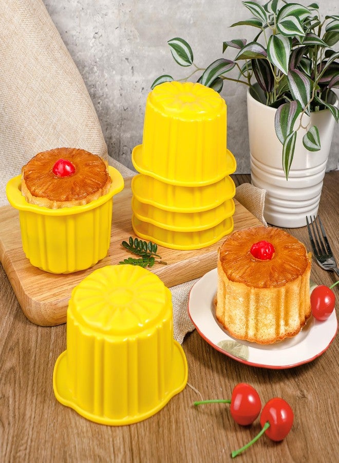 KOLUTI Pineapple Upside Down Cake Pan Set of 6, Nonstick Silicone Round Cake Mold Cups, Small and Stackable Homemade Decorative Baking Cup Oven Safe (3.8"X3.8"X2.3"), Dishwasher Friendly - Image 3